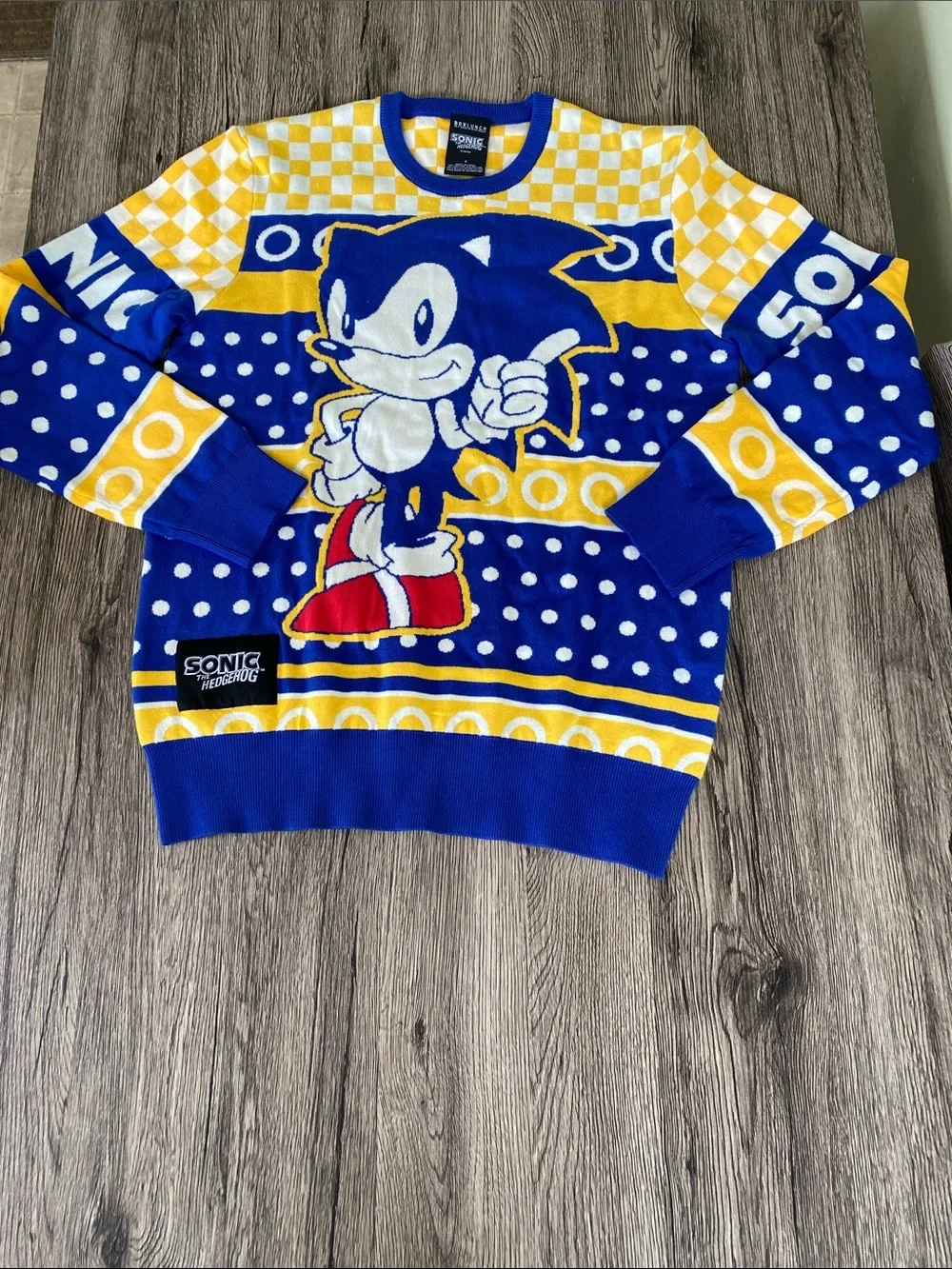 Sonic The Hedgehog Blue & Yellow Crewneck Sweater Size Small
